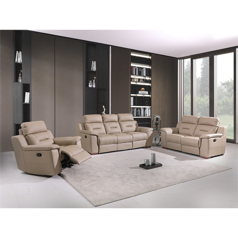 Titan Furnishings Modern Faux Leather Upholstered Sofa Set in Beige