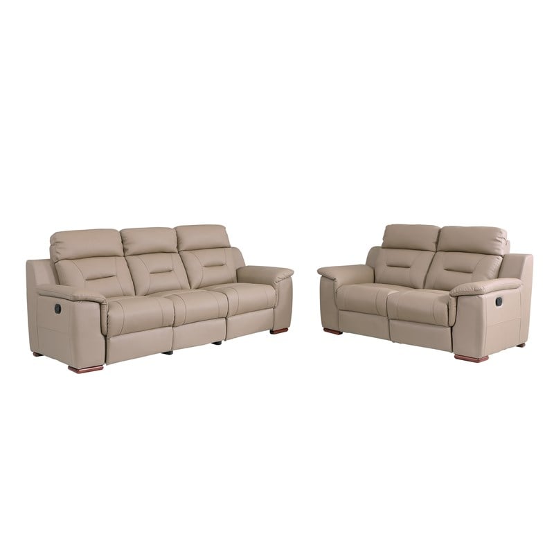Titan Furnishings Modern Faux Leather Sofa and Loveseat in Beige
