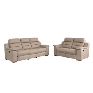Titan Furnishings Modern Faux Leather Sofa and Loveseat in Beige
