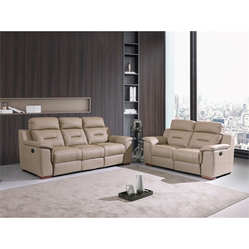 Titan Furnishings Modern Faux Leather Sofa and Loveseat in Beige