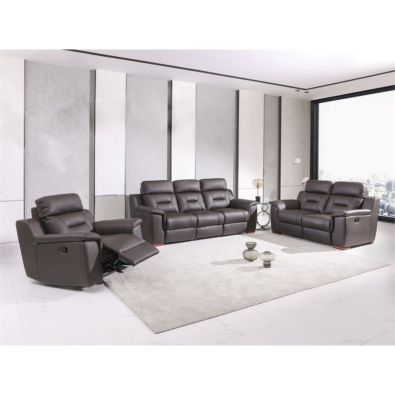 Titan Furnishings Modern Faux Leather Upholstered Sofa Set in Brown