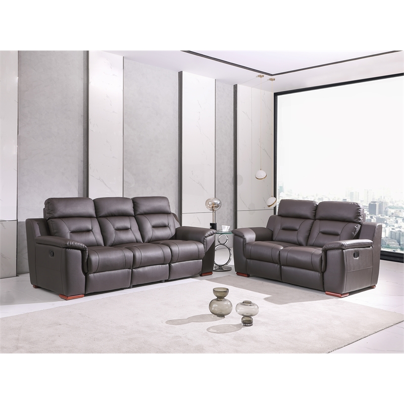 Titan Furnishings Modern Leather Upholstered Sofa & Loveseat Set in Brown