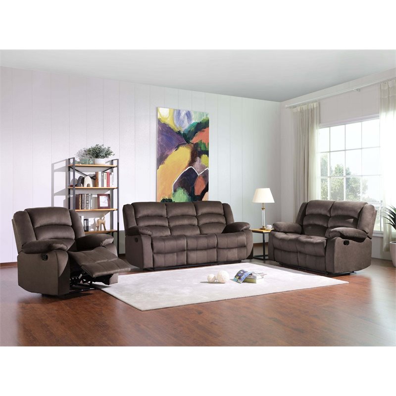 Titan Furnishings Microfiber Fabric Upholstered Sofa Set in Brown