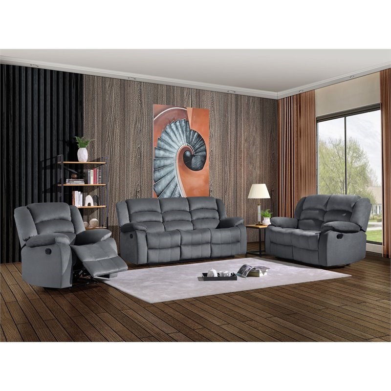 Titan Furnishings Microfiber Fabric Upholstered Sofa Set in Gray
