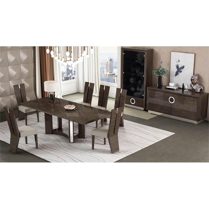 Titan Furnishings Modern Lacquer Wood Dining Table in High Gloss Gray