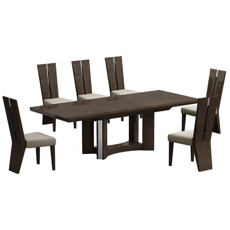 Titan Furnishings Lacquer Wood Dining Table and 6-Chair Set in Gray