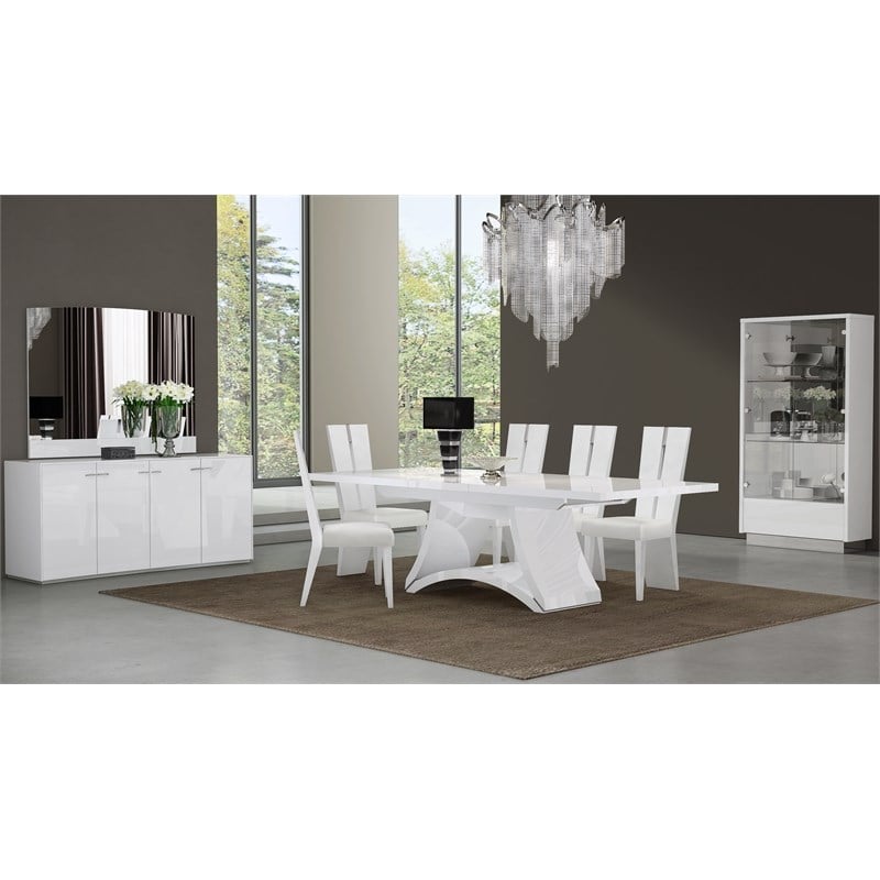 Titan Furnishings Lacquer Wood Dining Table and 6-Chair Set in White