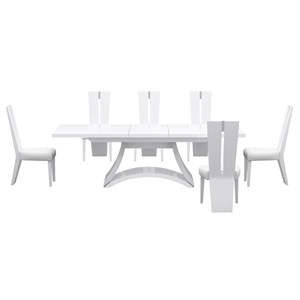 Titan Furnishings Lacquer Wood Dining Table and 6-Chair Set in White