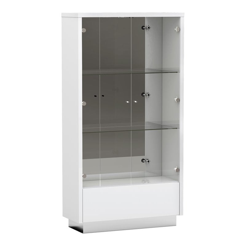 Titan Furnishings Lacquer Wood Vetrine Curio Cabinet in High Gloss White