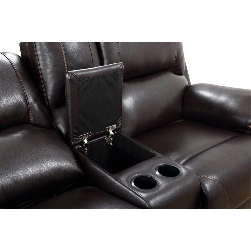 Titan Furnishings Transitional Faux Leather Console Loveseat in Brown
