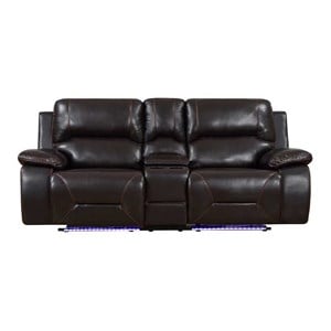 Titan Furnishings Transitional Faux Leather Console Loveseat in Brown