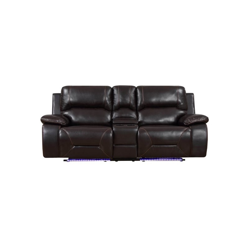 Titan Furnishings Transitional Faux Leather Console Loveseat in Brown