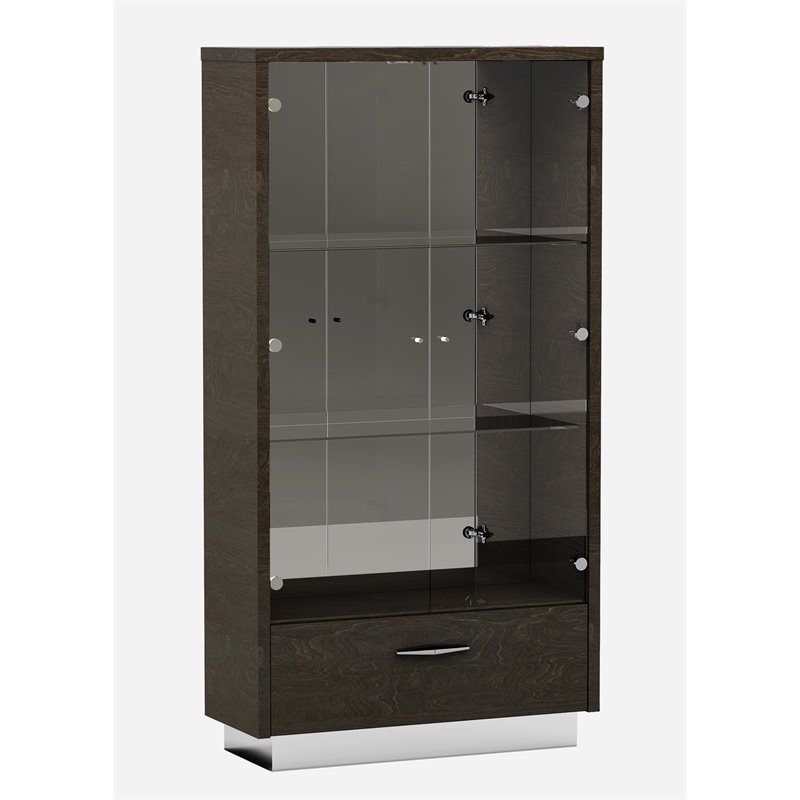 Titan Furnishings Modern Lacquer Wood Vetrine Curio Cabinet in High Gloss Gray