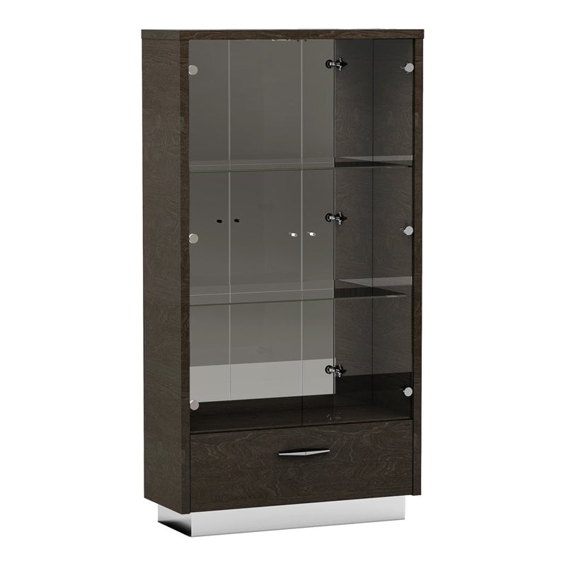 Titan Furnishings Modern Lacquer Wood Vetrine Curio Cabinet in High Gloss Gray