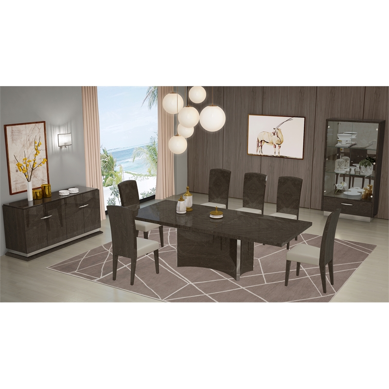 Titan Furnishings Lacquer Wood Dining Table and 6-Chair Set in Gray