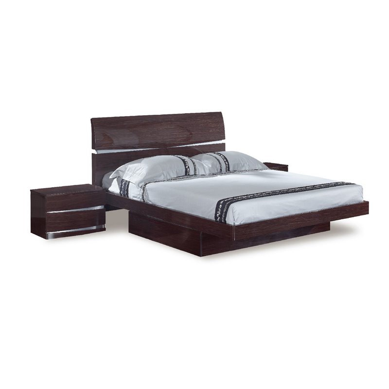Titan Furnishings Grand Modern Lacquer Wood Queen Bed in Black Wenge