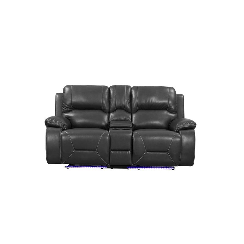 Titan Furnishings Transitional Faux Leather Console Loveseat in Gray
