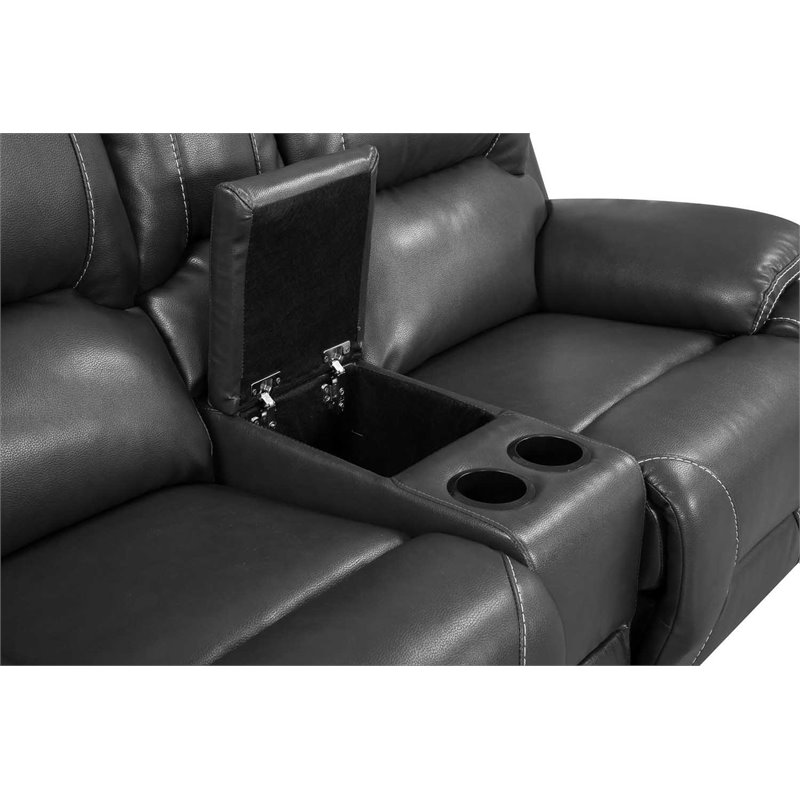 Titan Furnishings Transitional Faux Leather Console Loveseat in Gray