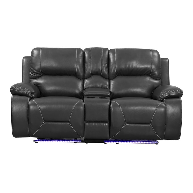 Titan Furnishings Transitional Faux Leather Console Loveseat in Gray