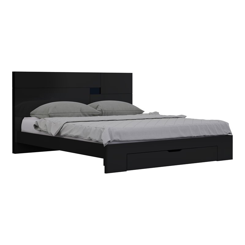 Titan Furnishings Waldorf Modern Lacquer Wood Eastern King Bed in Gloss Black