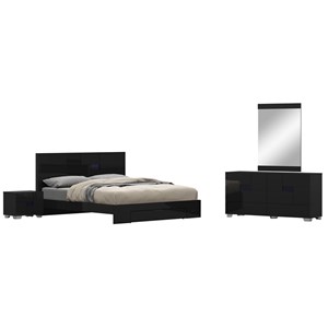 Titan Furnishings Waldorf 4-Piece Wood Queen Bedroom Set in Black