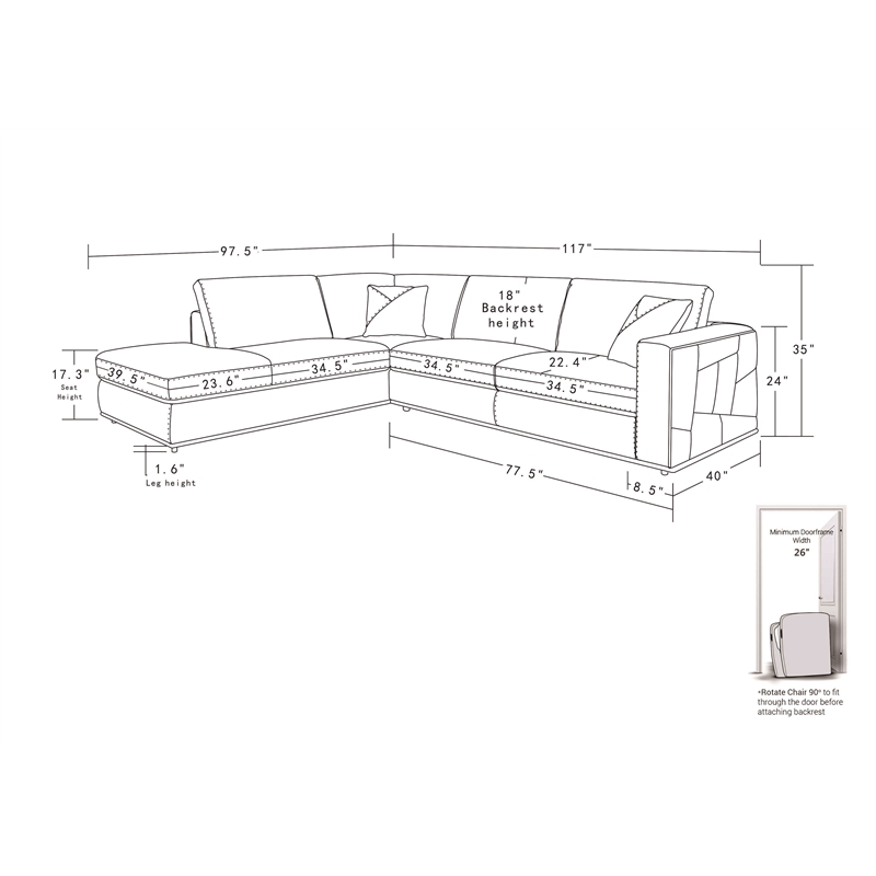 Titan Furnishings Transitional Italian Top Grain Leather Sectional