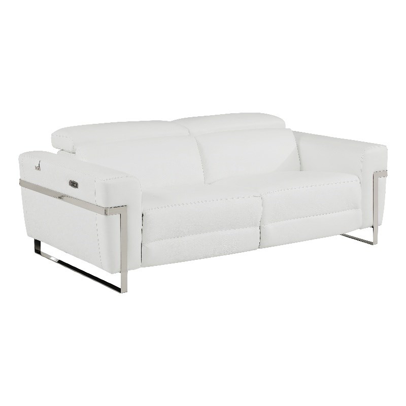 Titan Furnishings Italian Leather Sofa with Power Recliner in White