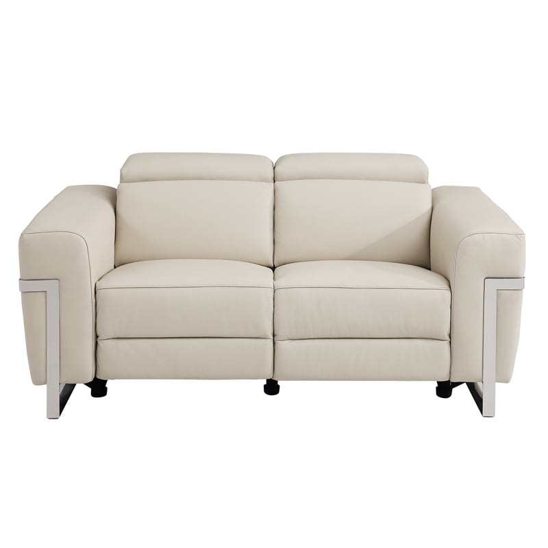 Titan Furnishings Italian Leather Loveseat with Power Recliner in Beige