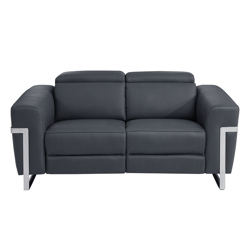 Titan Furnishings Italian Leather Loveseat with Power Recliner in Dark Gray