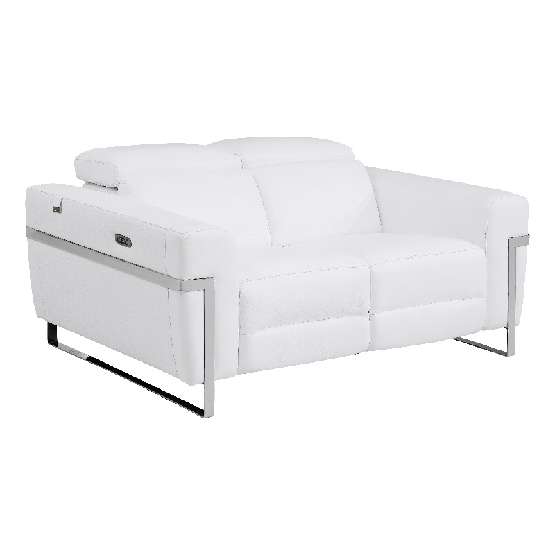 Titan Furnishings Italian Leather Loveseat with Power Recliner in White