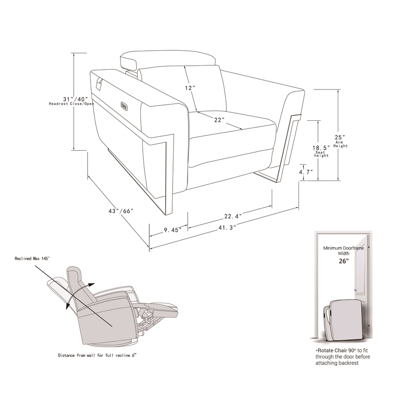 Titan Furnishings Italian Leather Chair with Power Recliner in Beige