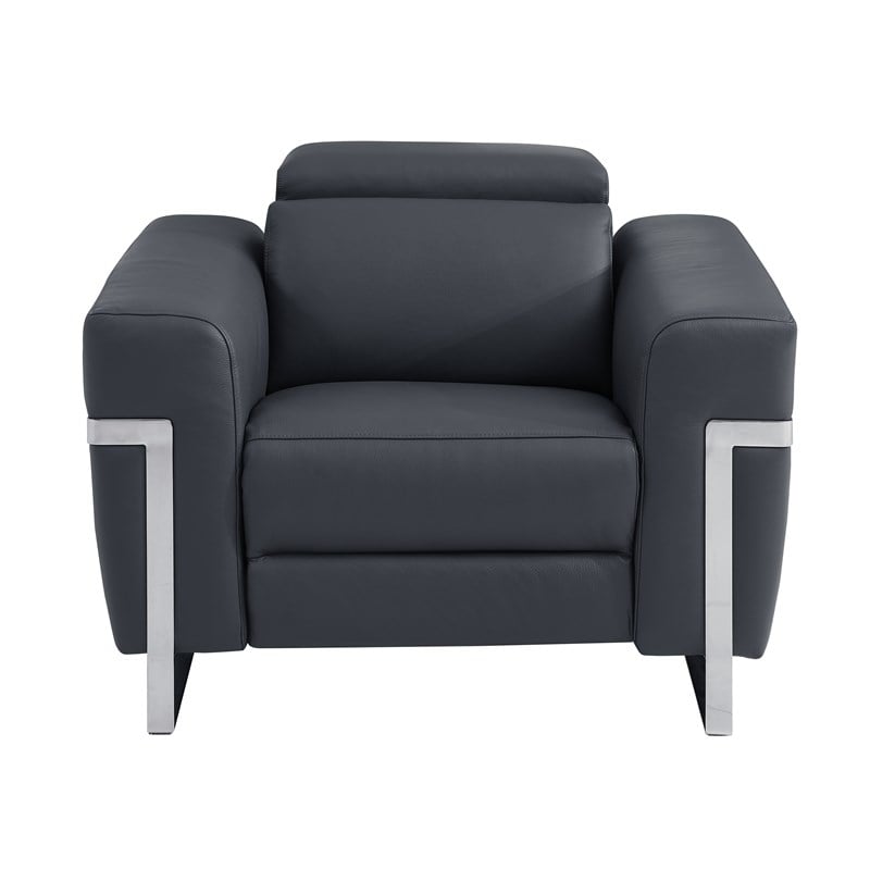 Titan Furnishings Italian Leather Chair with Power Recliner in Dark Gray