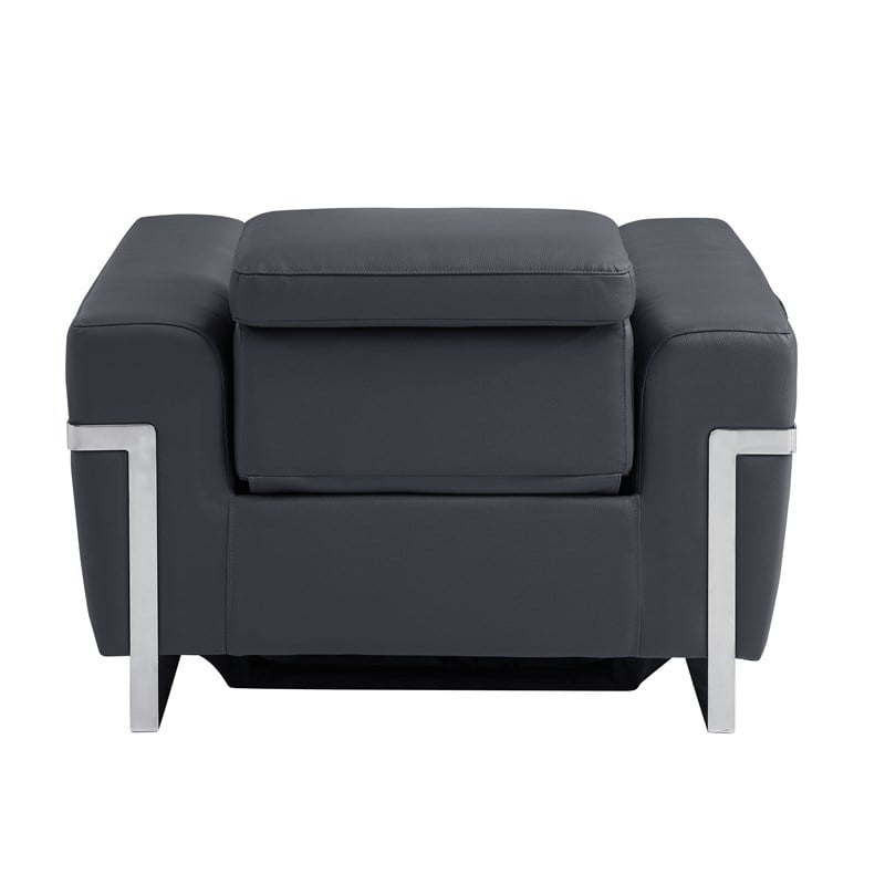 Titan Furnishings Italian Leather Chair with Power Recliner in Dark Gray