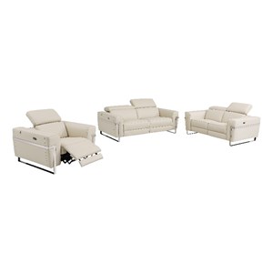 Titan Furnishings Italian Leather Sofa Set with Power Recliner in Beige