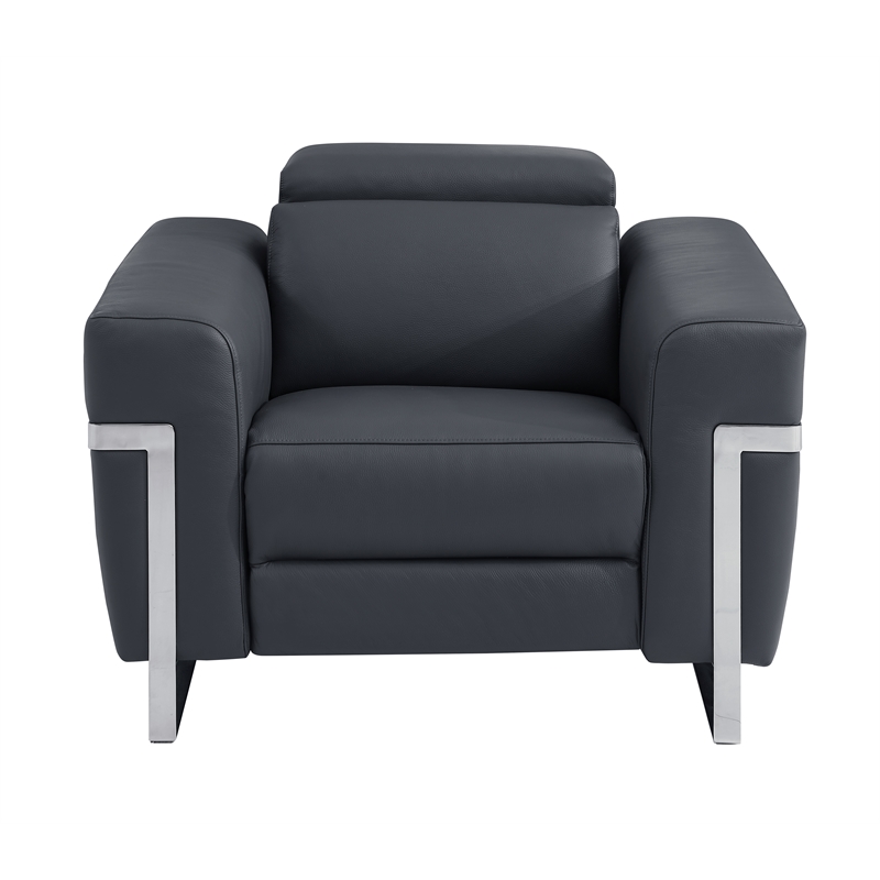 Titan Furnishings Italian Leather Sofa Set with Power Recliner in Dark Gray