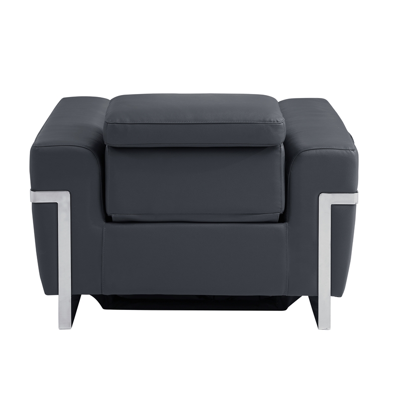 Titan Furnishings Italian Leather Sofa Set with Power Recliner in Dark Gray