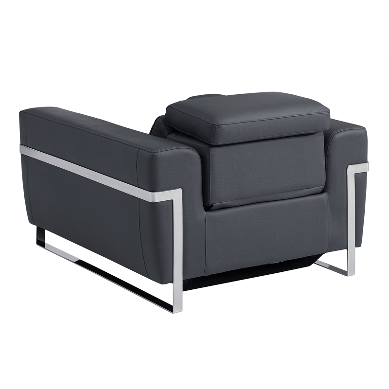 Titan Furnishings Italian Leather Sofa Set with Power Recliner in Dark Gray