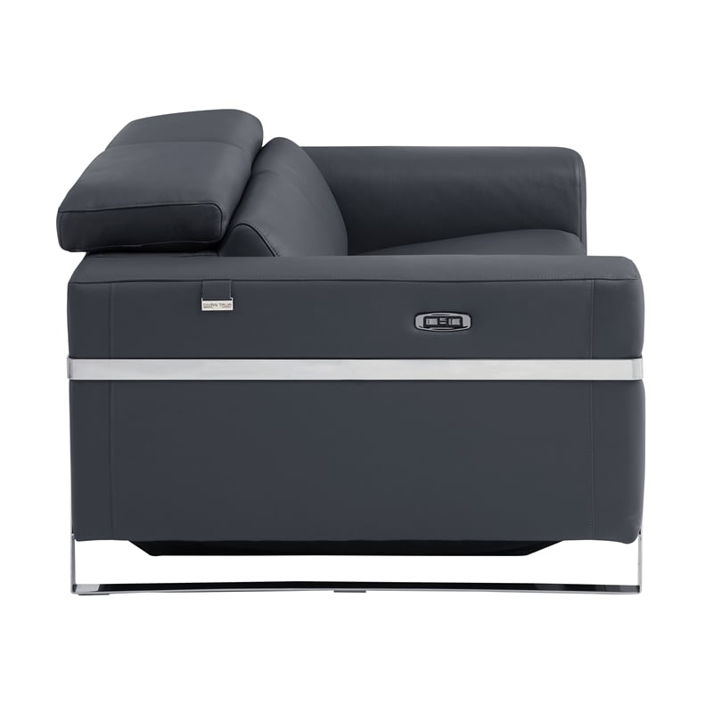 Titan Furnishings Italian Leather Sofa Set with Power Recliner in Dark Gray