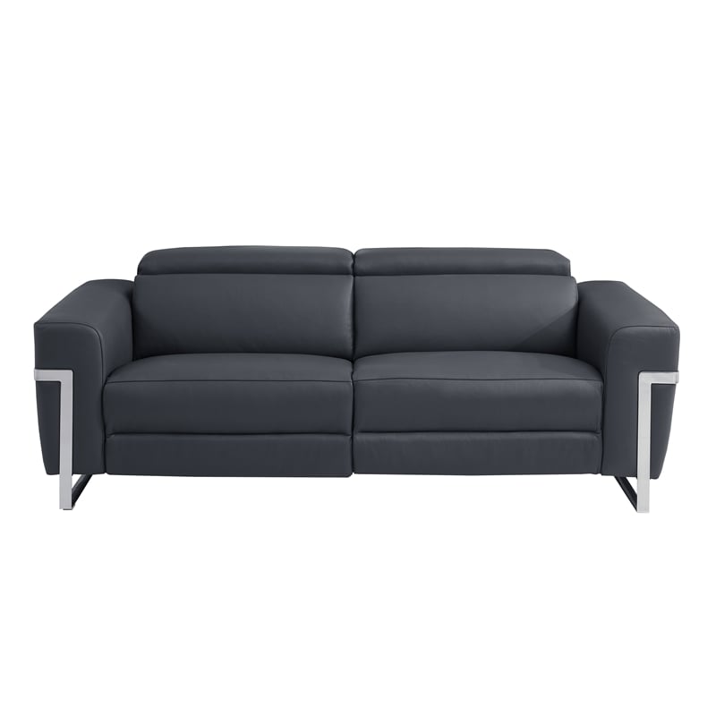 Titan Furnishings Italian Leather Sofa Set with Power Recliner in Dark Gray