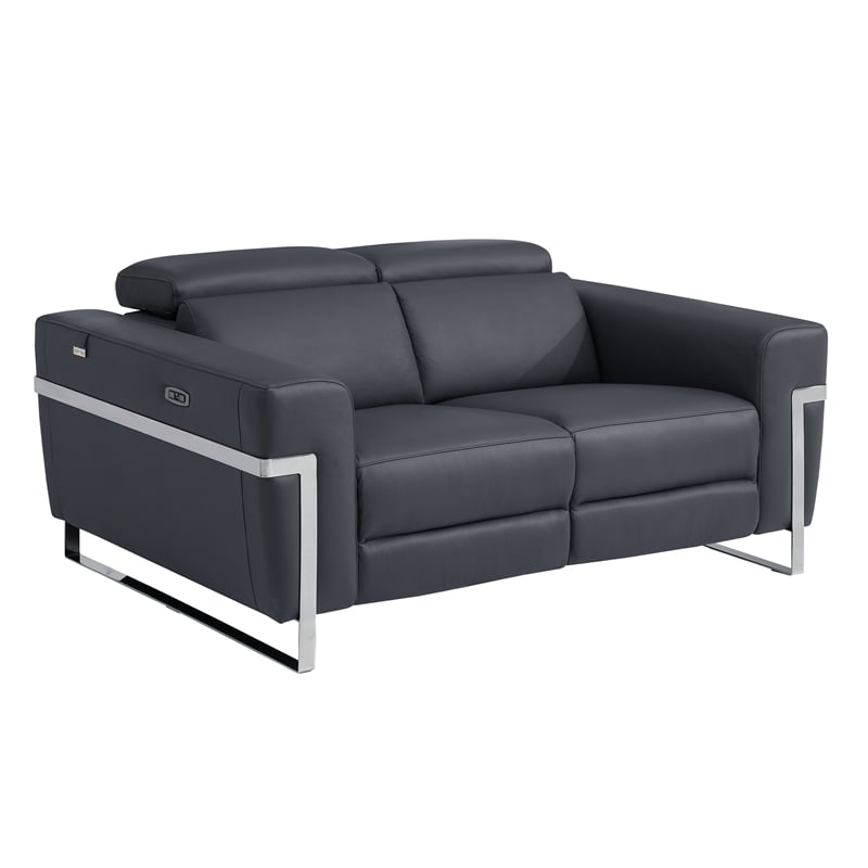 Titan Furnishings Italian Leather Sofa Set with Power Recliner in Dark Gray