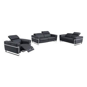 Titan Furnishings Italian Leather Sofa Set with Power Recliner in Dark Gray