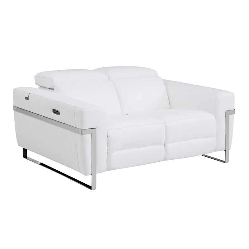 Titan Furnishings Italian Leather Sofa Set with Power Recliner in White