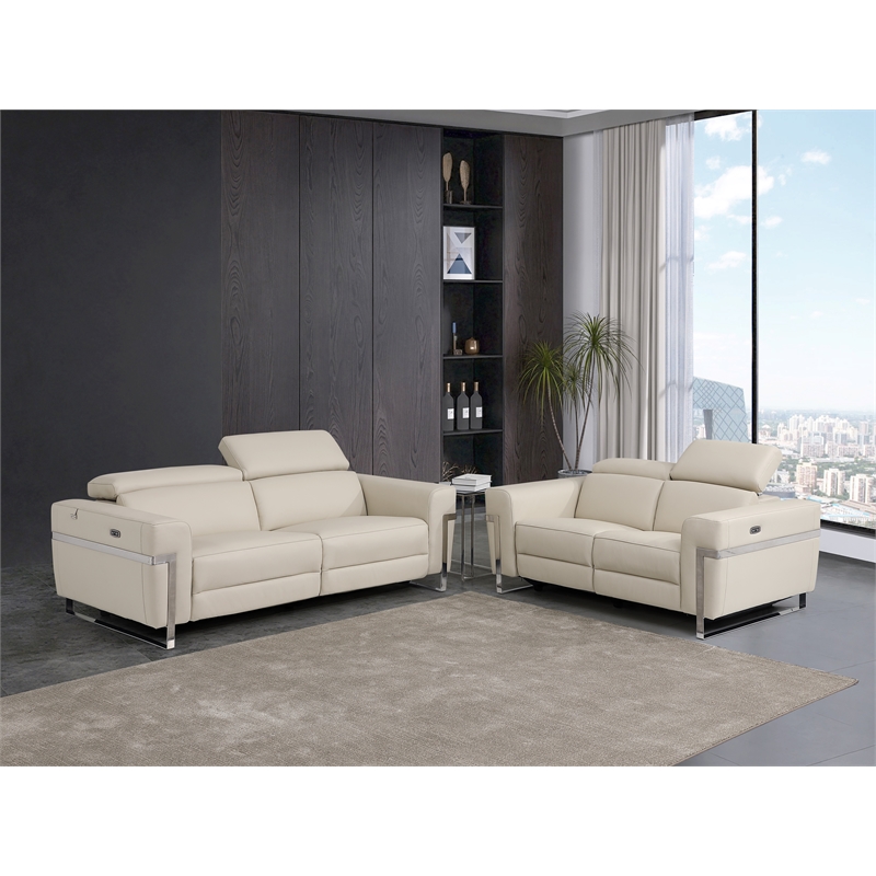 Titan Furnishings Italian Leather Sofa and Loveseat with Power Recliner in Beige