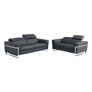 Titan Furnishings Italian Leather Sofa and Loveseat  Power Recliner in DK Gray