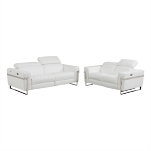 Titan Furnishings Italian Leather Sofa and Loveseat with Power Recliner in White