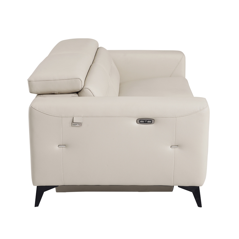 Titan Furnishings Italian Leather Sofa with Power Recliner in Beige