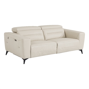 Titan Furnishings Italian Leather Sofa with Power Recliner in Beige