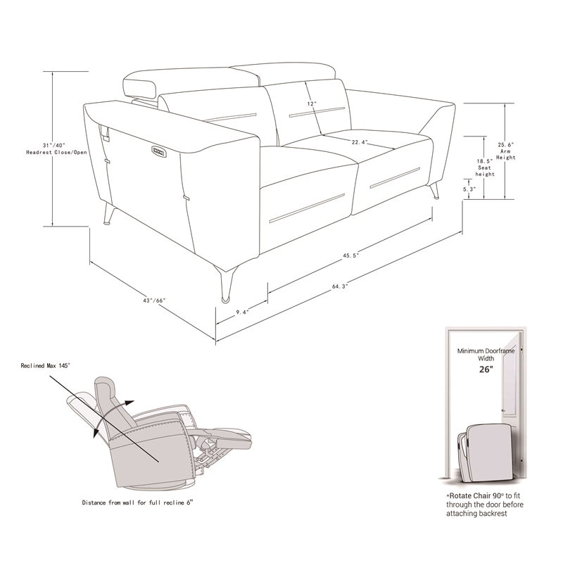 Titan Furnishings Italian Leather Loveseat with Power Recliner in Beige