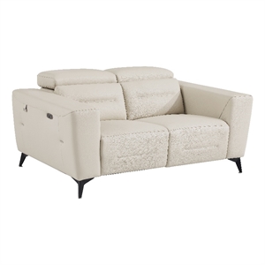 Titan Furnishings Italian Leather Loveseat with Power Recliner in Beige
