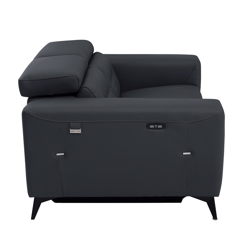 Titan Furnishings Italian Leather Loveseat with Power Recliner in Dark Gray